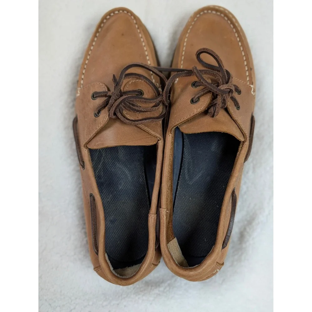 Mountain Creek Mens Tan Leather Boat Shoes Nautical Deck Loafers 10.5 D